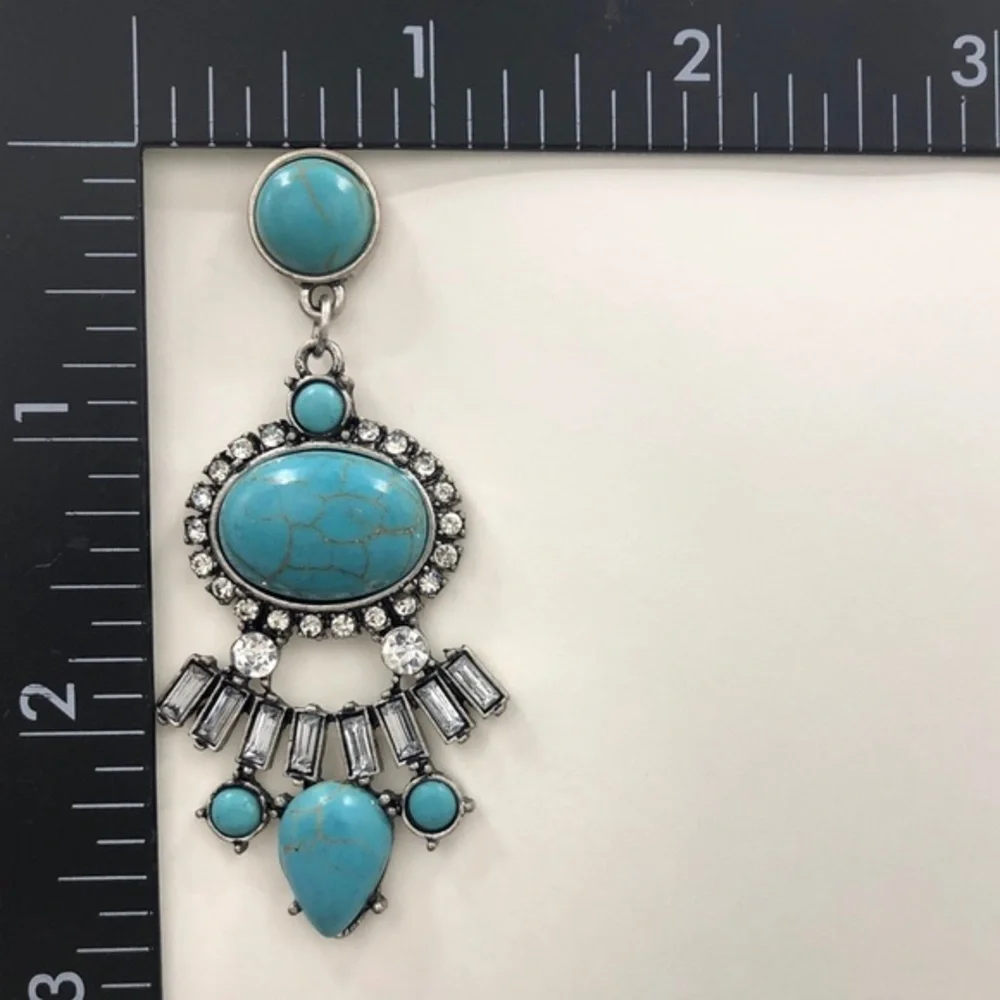 🌼 Unique Turquoise & Rhinestone Earrings - Picture 3 of 4